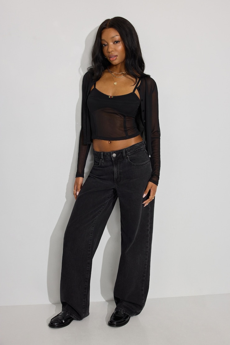 Rosette Mesh Cami Top Jet Black | Garage