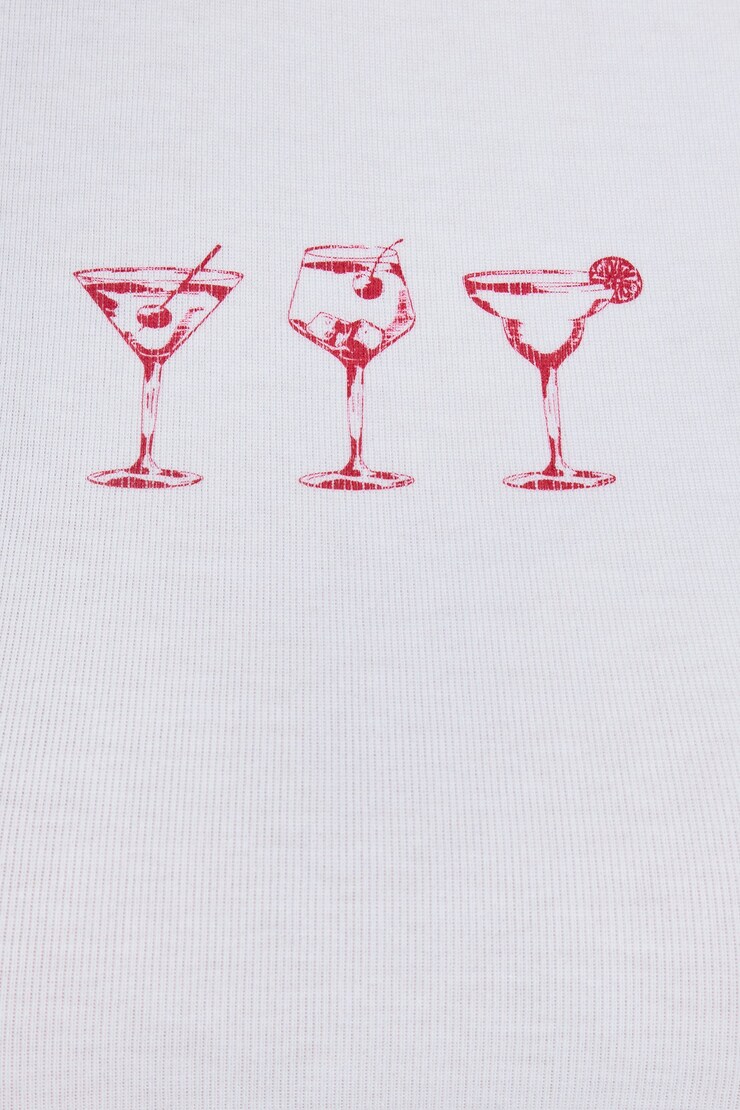 Stormi T Shirt, Bright White with "Cocktails" Art, large