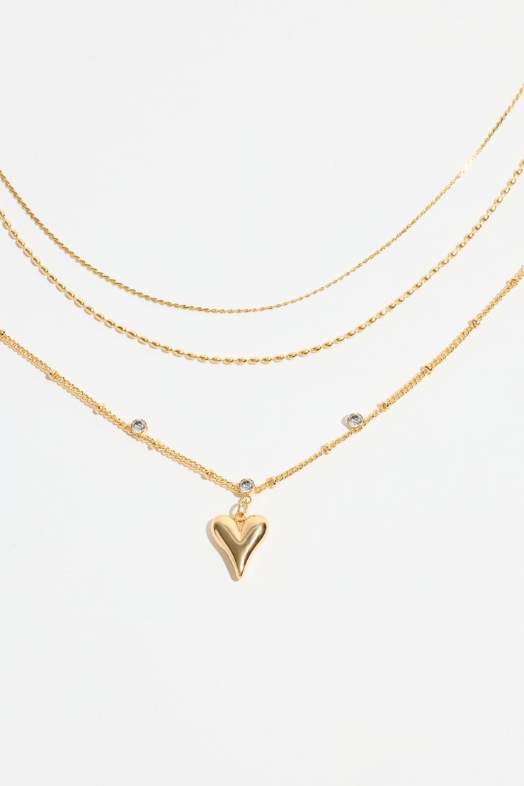 Layered Heart Pendant Dotted Necklace Clear/Gold large