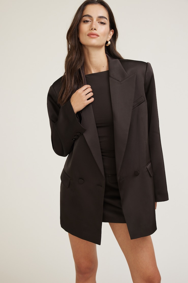 Noa Oversized Satin Blazer Satin Java Brown large