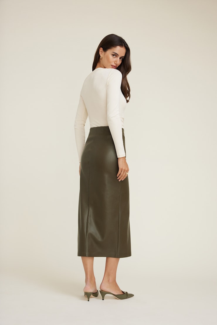Marlow Faux Leather Midi Skirt Tropical Moss Green large