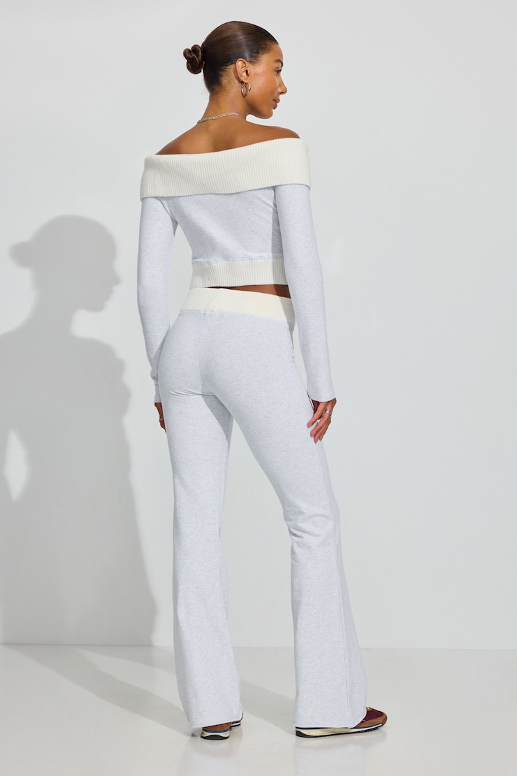 Pantalon de jogging combo à jambe évasée, Mélange gris printanier/Crème, large