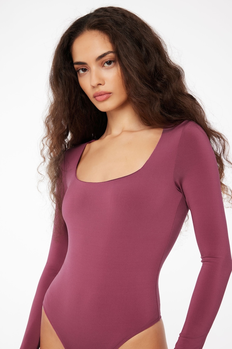 Maren Sculpt Square Neck Bodysuit Rose Violet Purple large