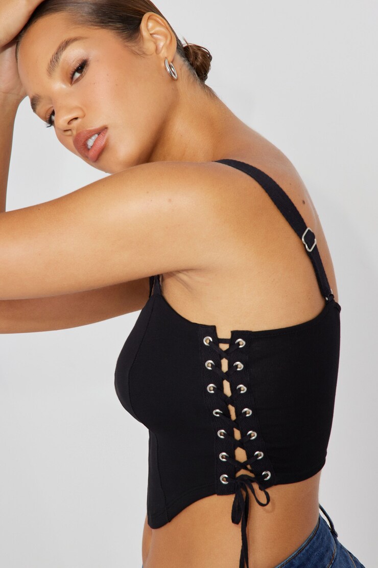Corset Tank Top, Jet Black, large