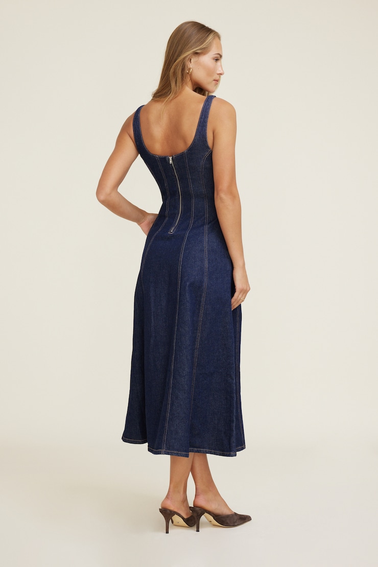 Flared Denim Maxi Dress Dark Indigo / Pagosa large