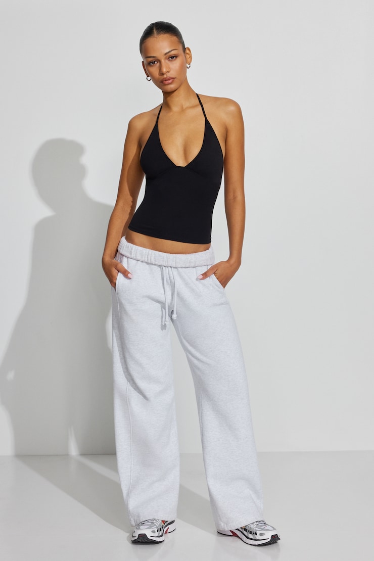 Sleek Plunge Halter Top, Jet Black, large