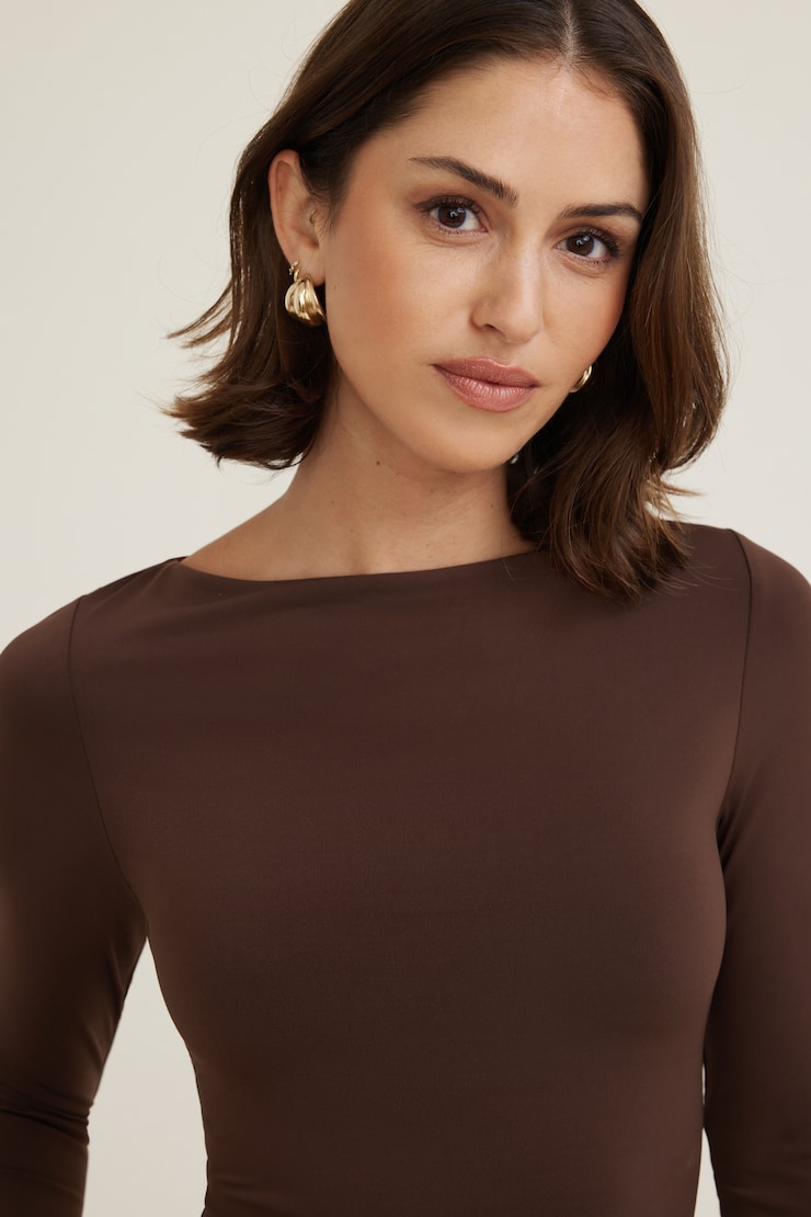 Nola Sculpt Long Sleeve Top Bitter Chocolate Burgundy large