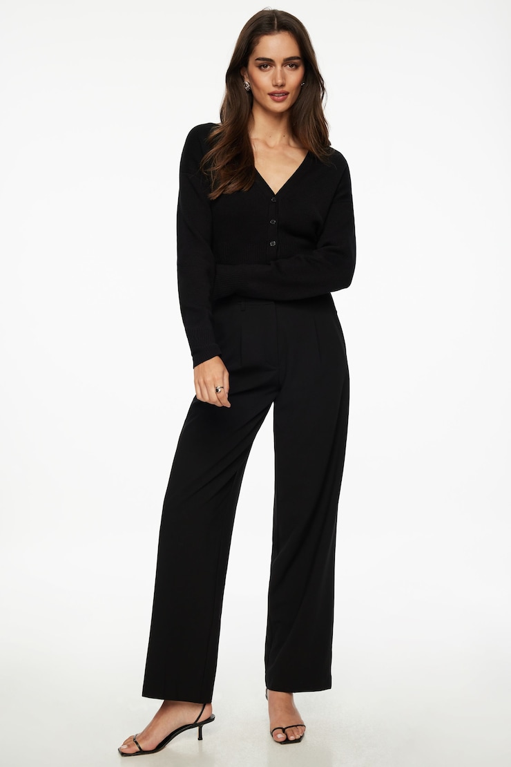 Ribbed V Neck Cardigan Jet Black large