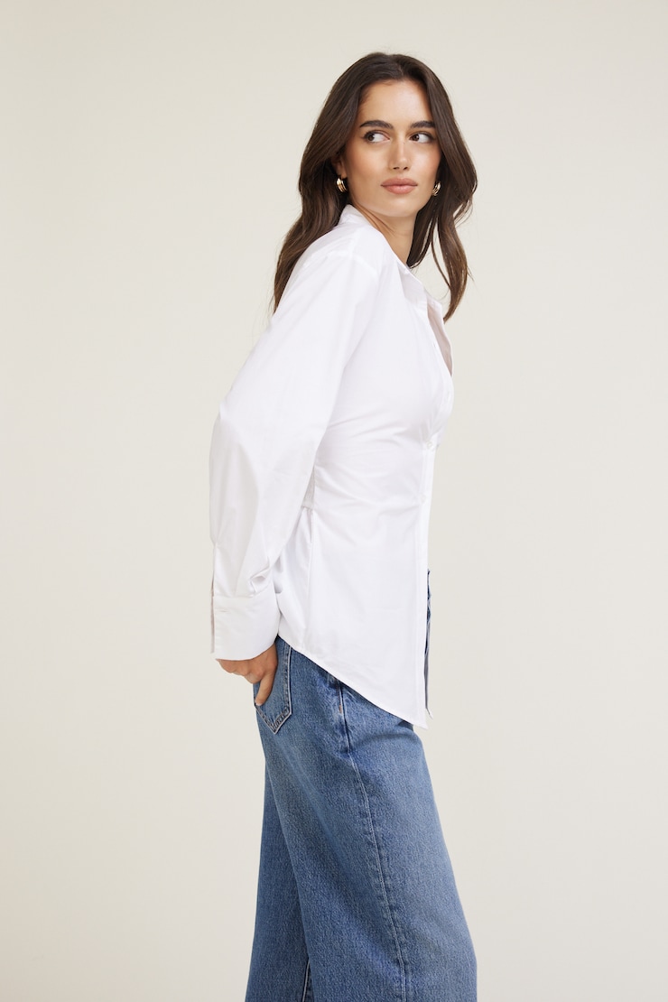 Cinched Waist Poplin Shirt Bright White large
