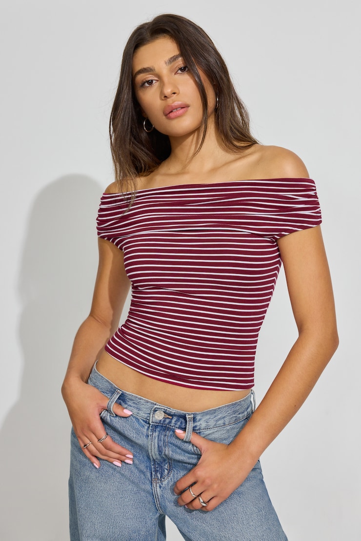 Smooth Off Shoulder Top Blue | Garage Smooth Off Shoulder Top Blue | Garage