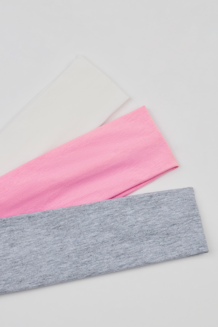 Set of 3 Stretchy Headbands, Pink/Grey/White, large