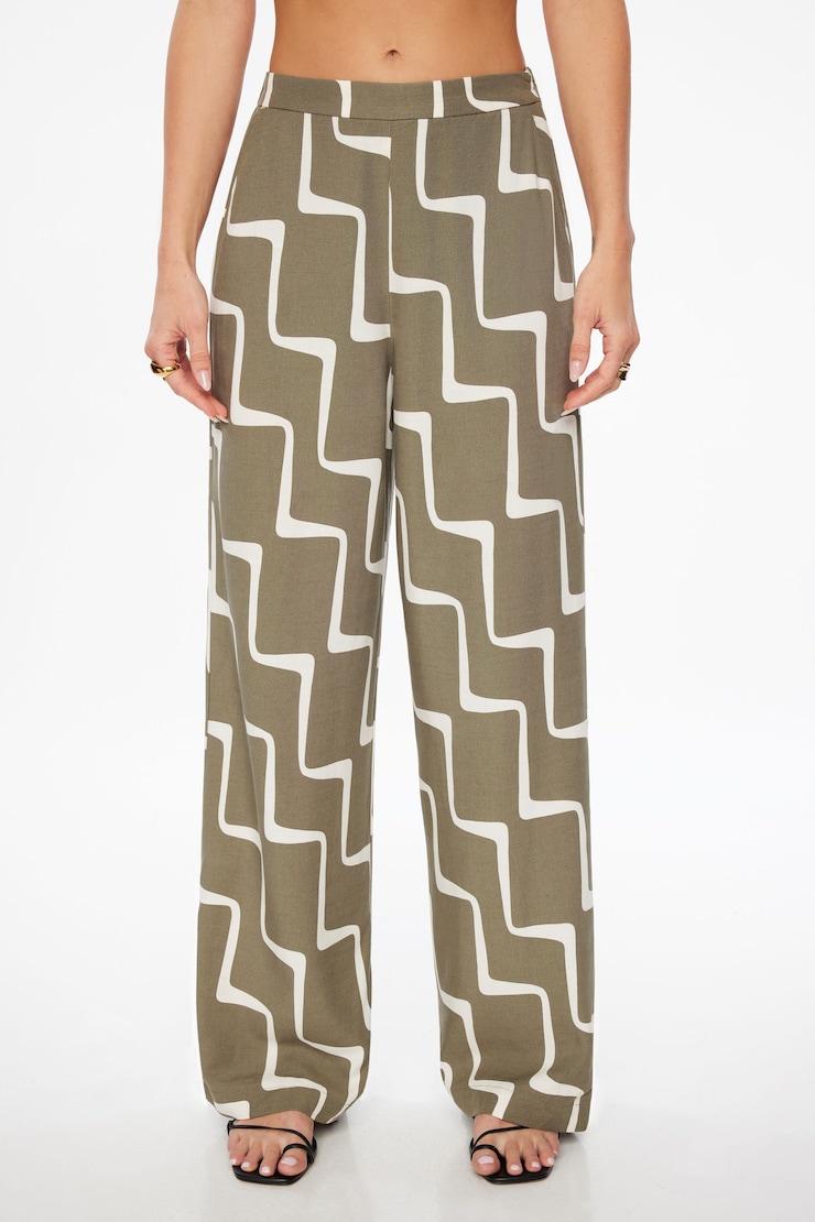 Flo Wide Leg Linen Pants Khaki Wave large
