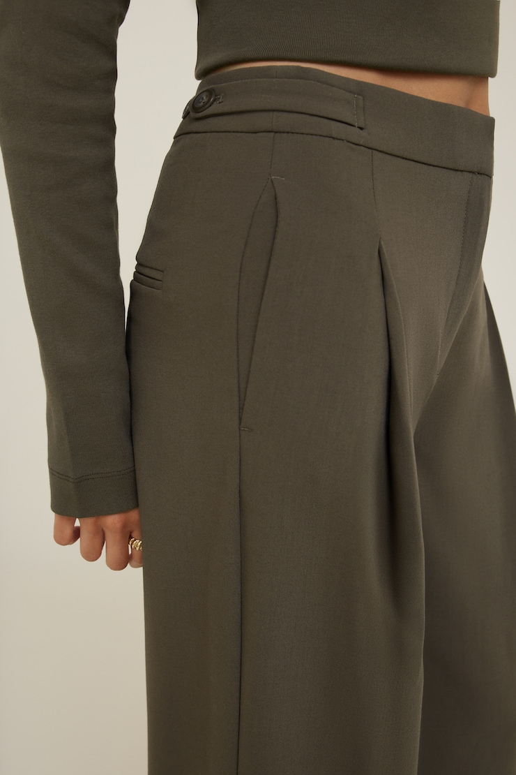 Leni Pleated Wide Leg Pants Tropical Moss Khaki large