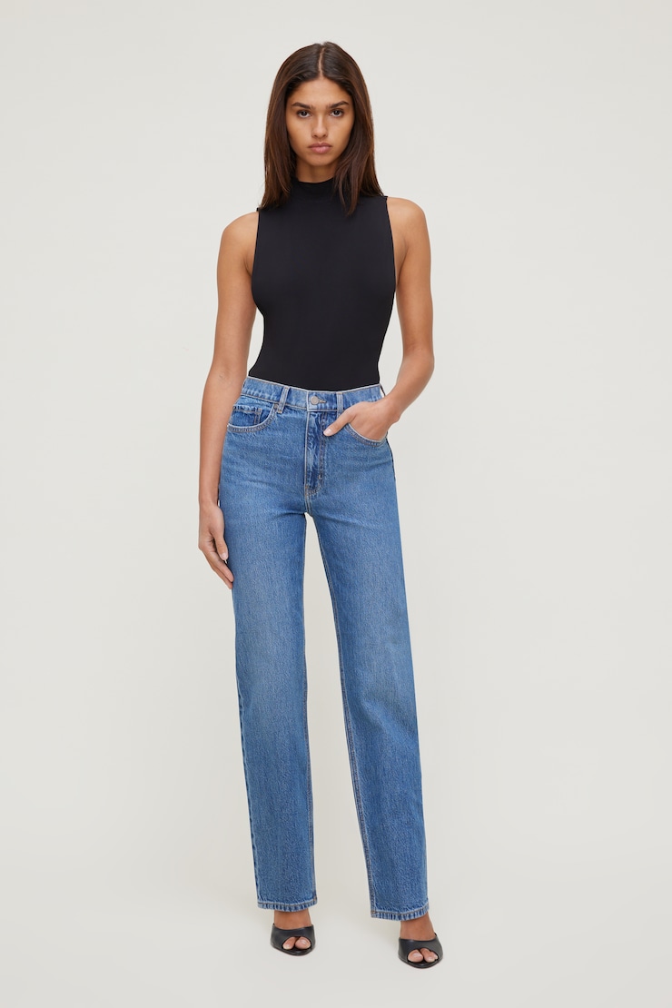 Olivia Zip Fly High Rise Straight Leg Jeans Blue | Dynamite