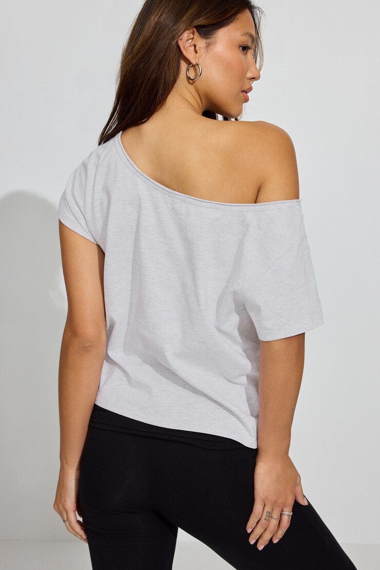 Off Shoulder T Shirt, Spring Grey Mix with "Fleurs De Paris" Art, large