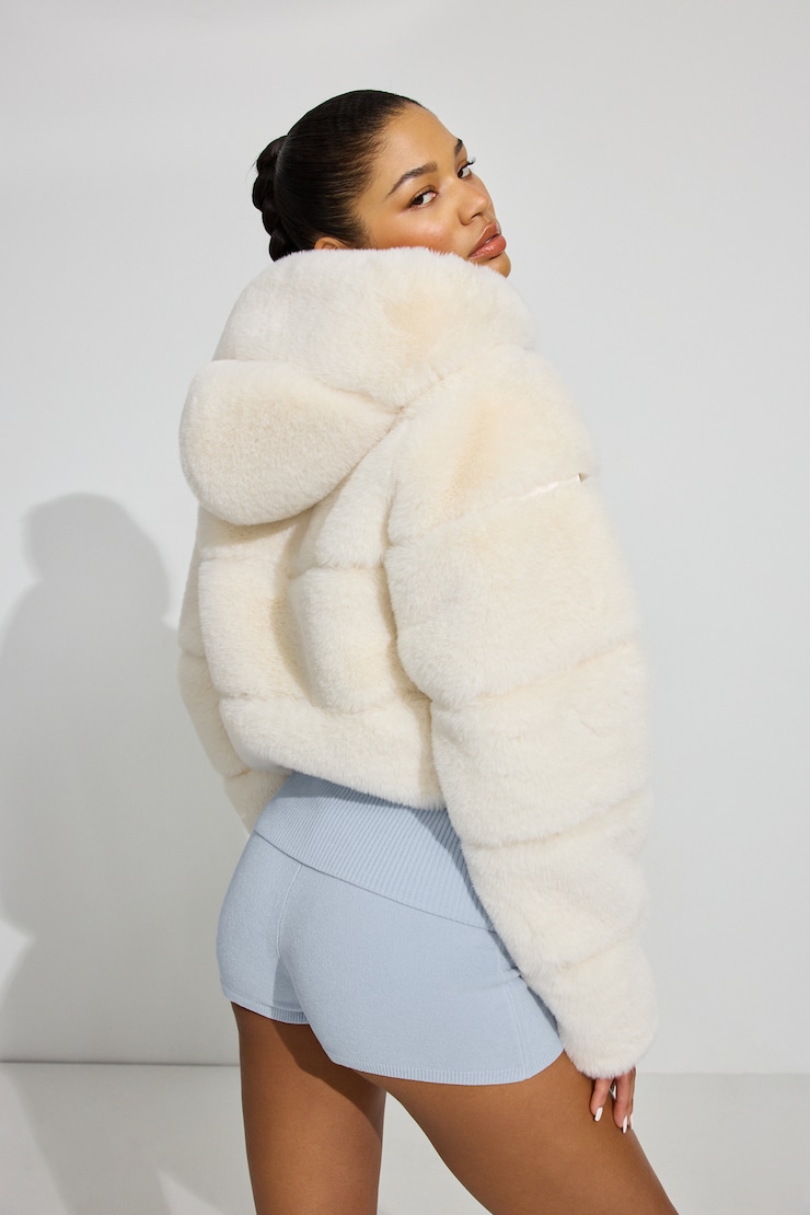 Faux-Fur Puffer Jacket, Snow White, large