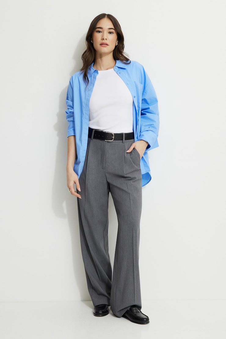 Sofia Pleated Straight Leg Pants Med Grey Melange large