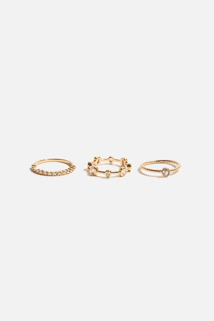 3-Pack Staggered Gem Rings Gold large