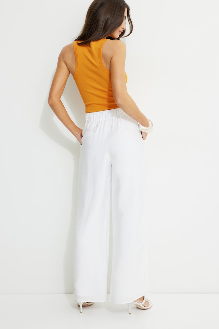 Pantalon fluide à enfiler à jambe large Blanc éclatant large