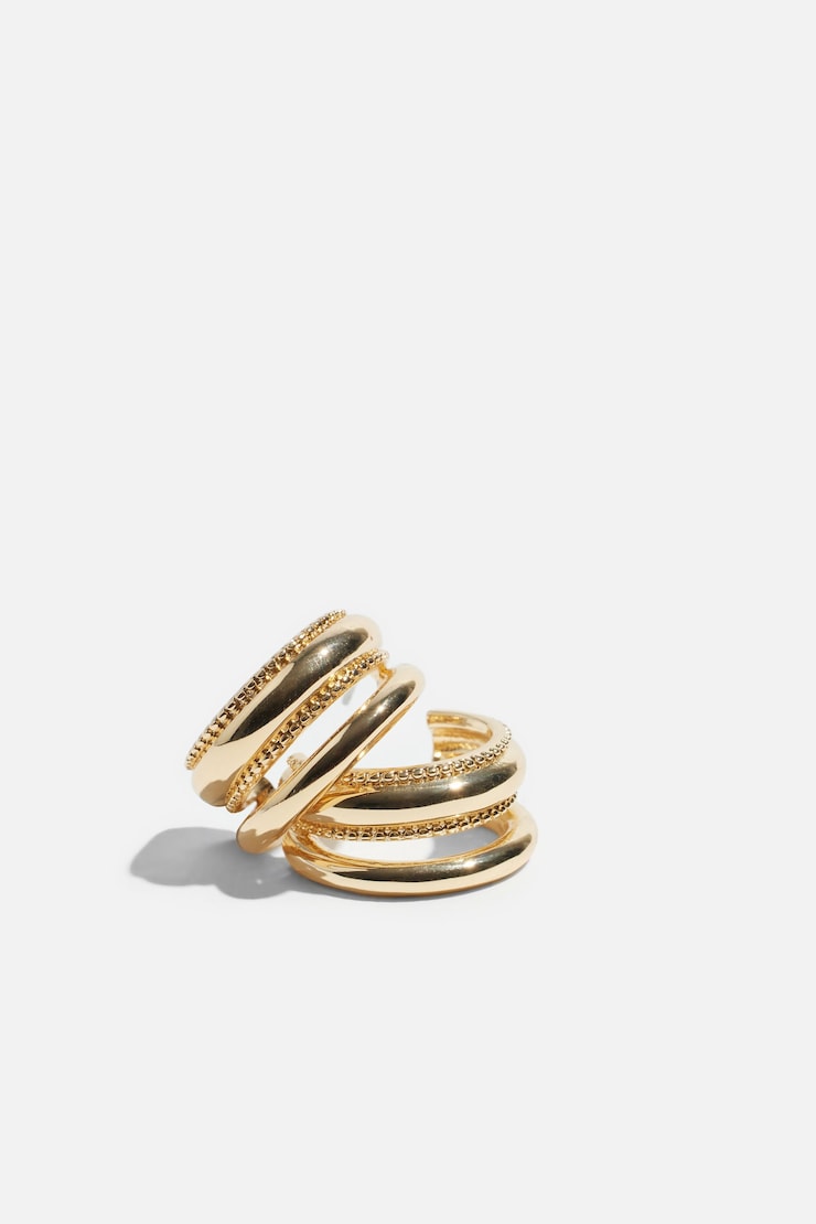 Double Textured Hoop Earrings Gold large