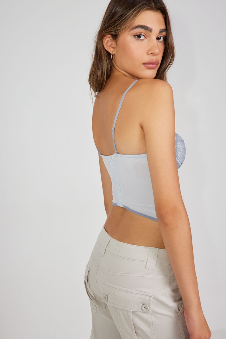 Chrishell Lace Mesh Bustier sandbox copy uk, Stonewash/Heather Blue, large