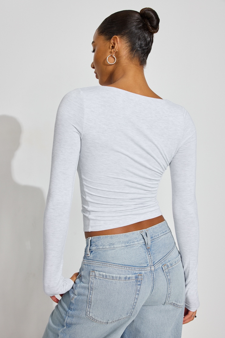 Smooth Open Neck Long Sleeve Tee, Spring Grey Mix, large