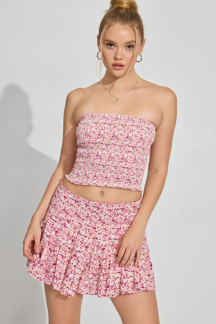 Smocked Mini Skort, Boho Floral, large