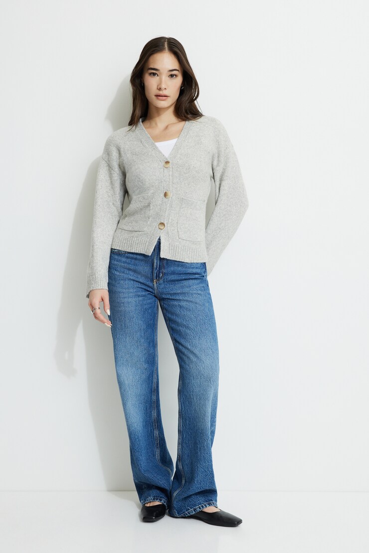 V Neck Button Cardigan Winter Mist Mix large