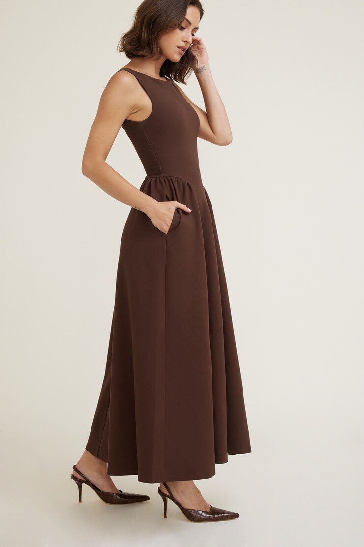 Iris Flared Ponte Maxi Dress Bitter Chocolate Burgundy large