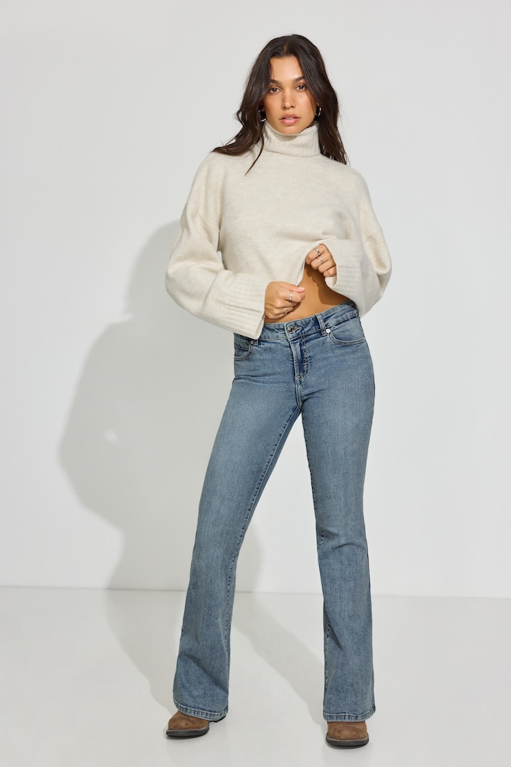 Spongy Cropped Turtleneck, Rainy Day Melange, large
