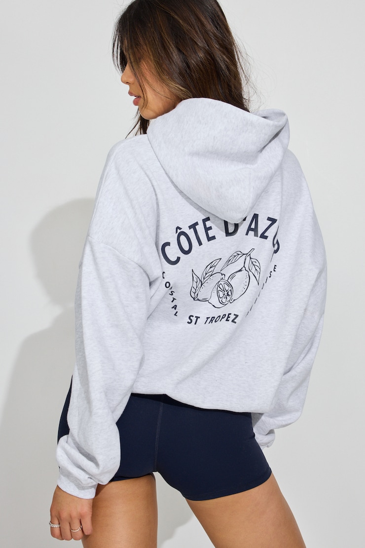 UltraFleece Hoodie, Spring Grey Mix with "Côte d'Azur" Art, large