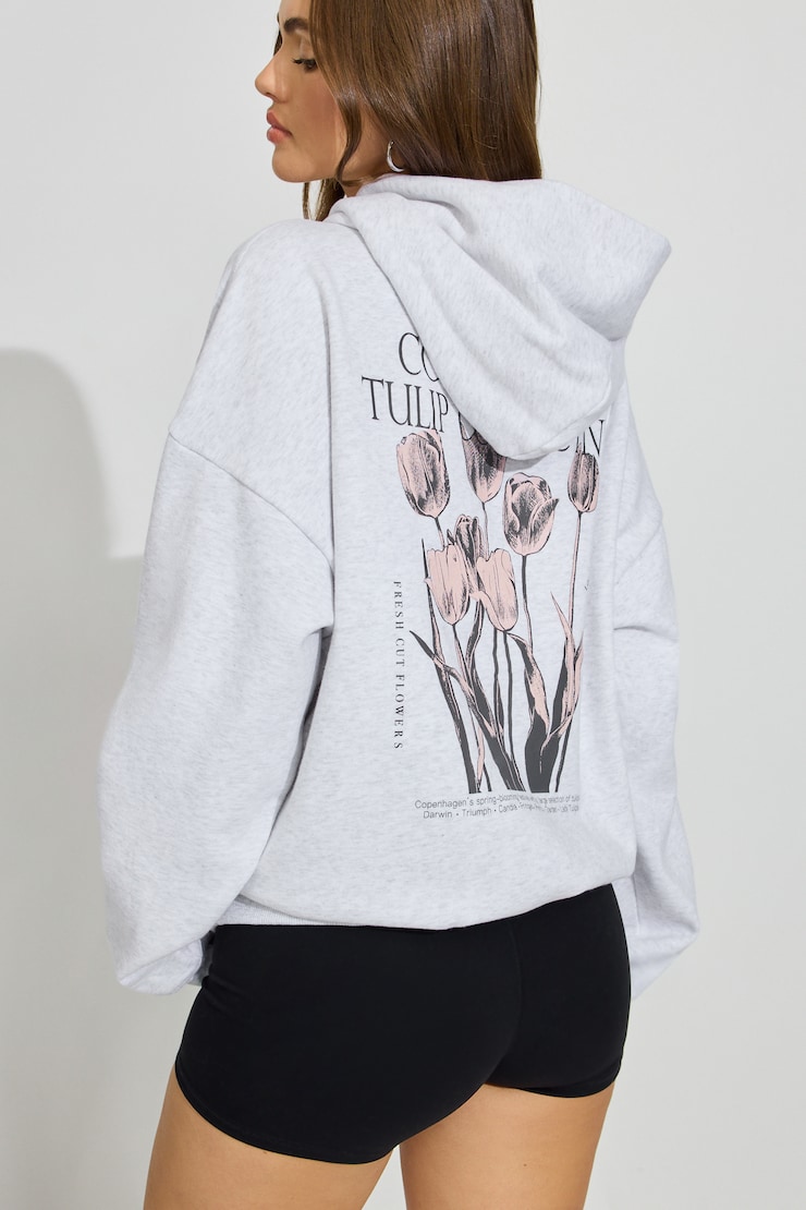 UltraFleece Hoodie, Spring Grey Mix with "Tulip Collective" Art, large