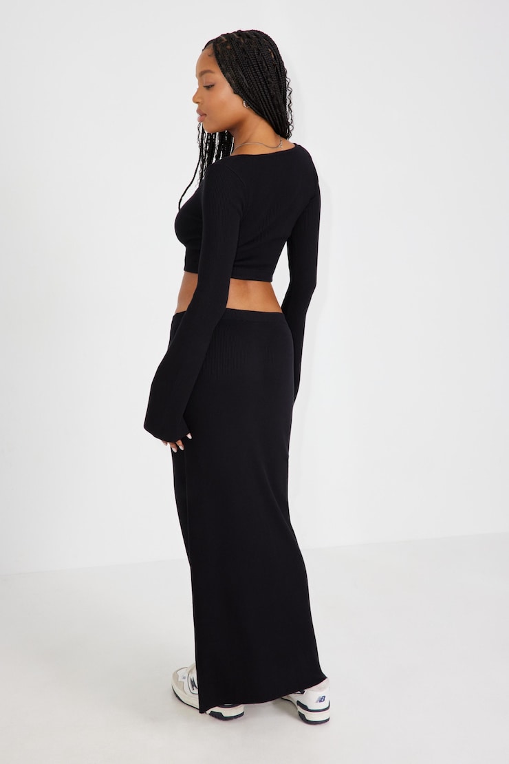 Maxi Slit Skirt, Jet Black, large
