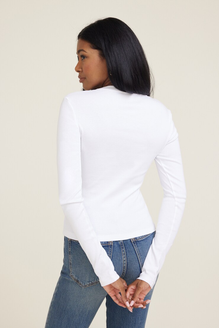 T-shirt à manches longues ajusté en coton Blanc éclatant large