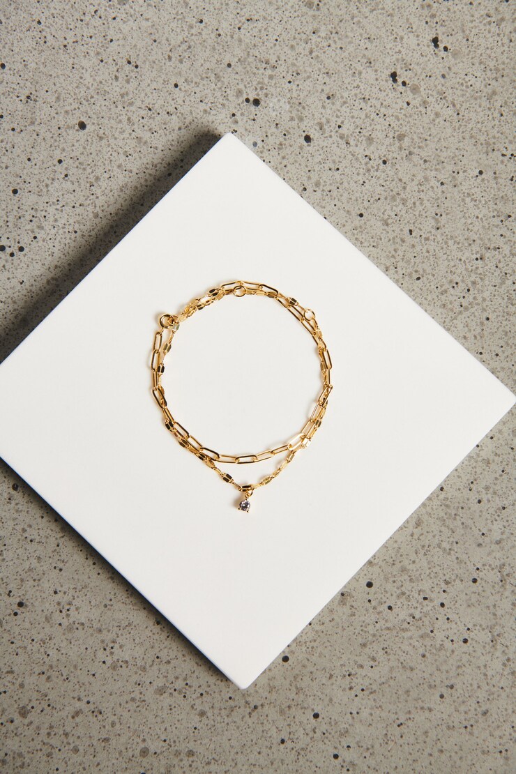 14K Gold Plated Double Wrap Thin Gem Bracelet Gold large