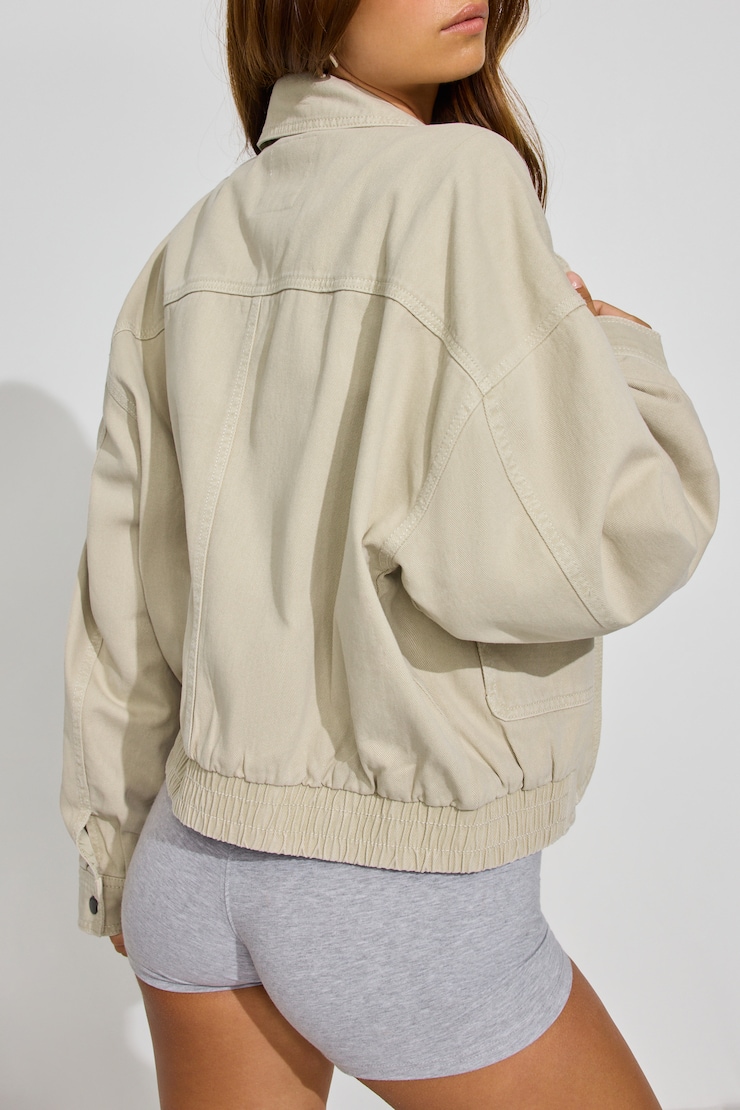 Twill Bomber Jacket, Rainy Day Beige, large