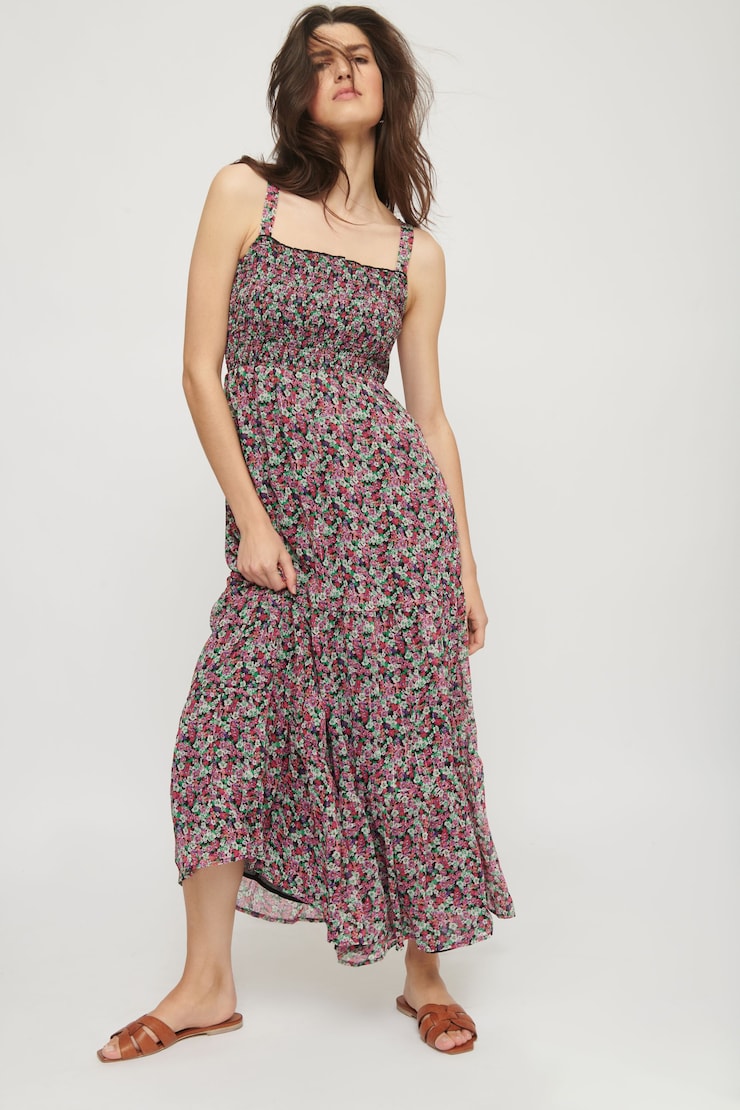 Bea Smocked Maxi Dress Multi Pink Floral large