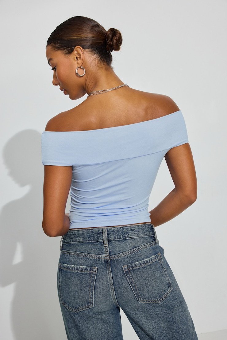 Twist Front Off Shoulder Top, Serenity Blue, large
