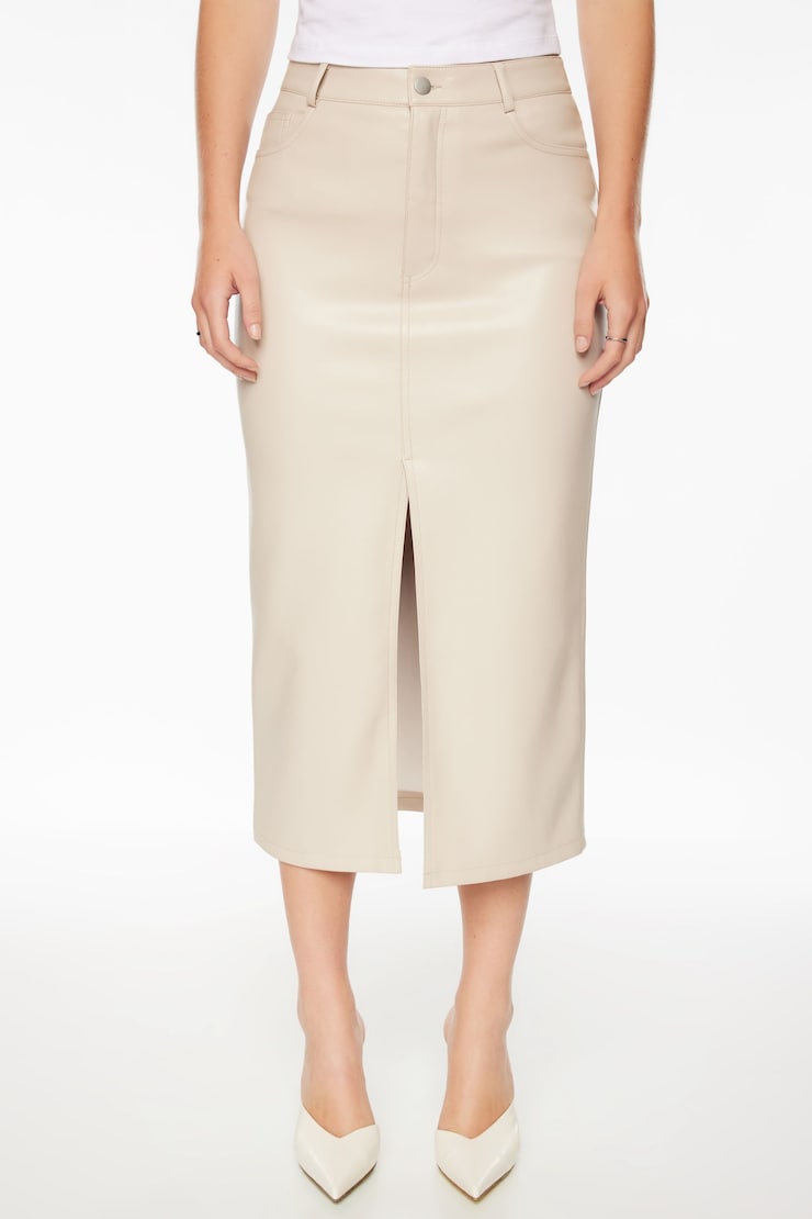 Gigi Faux Leather Midi Skirt Natural Beige large