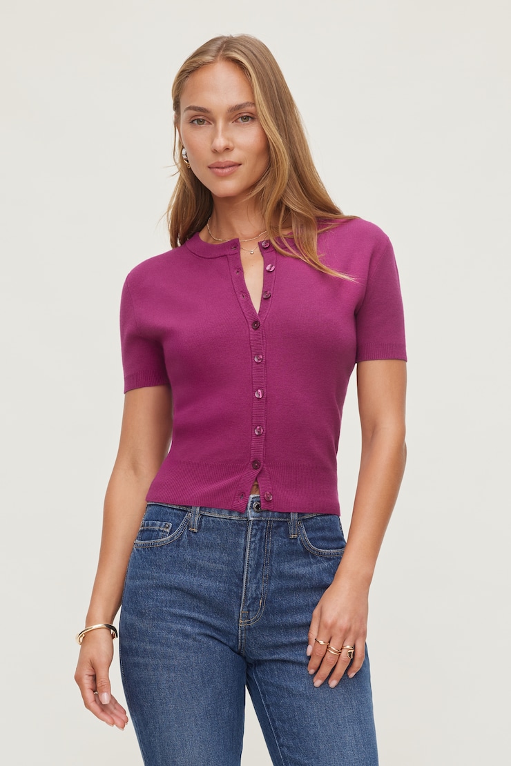Cardigan à manches courtes Becca Rose framboise radieux large