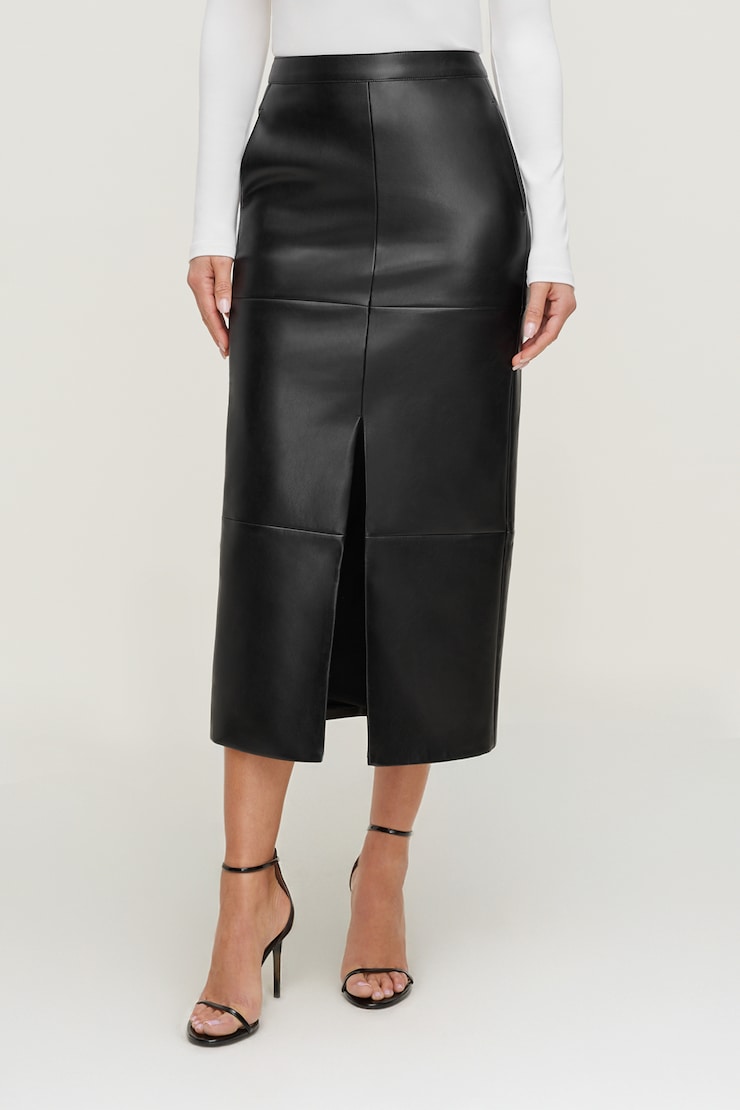 Structured Faux Leather Midi Skirt