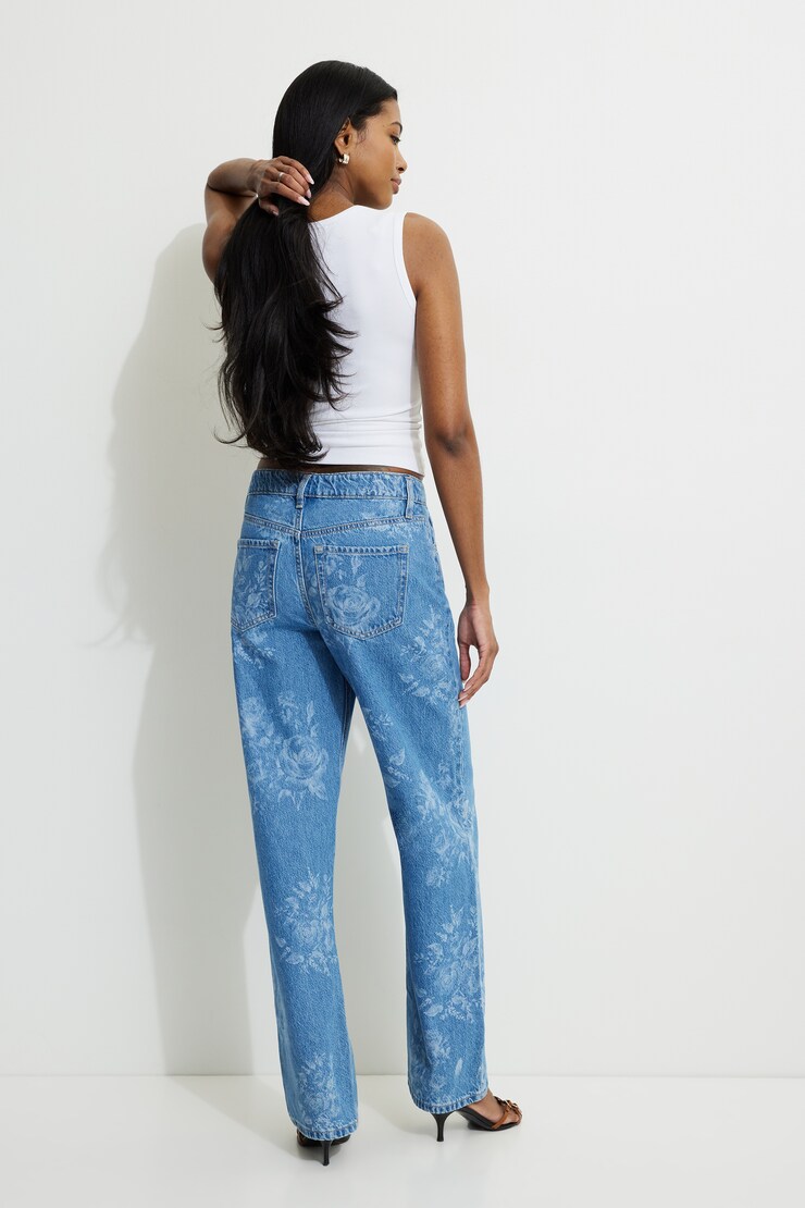 Mika Floral Mid Rise Relaxed Straight Leg Jeans Floral Denim large