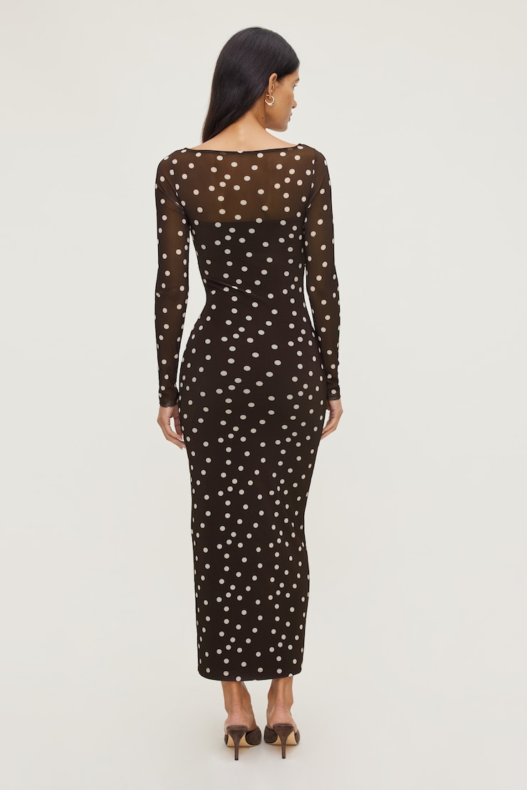 Polka Dot Mesh Maxi Dress