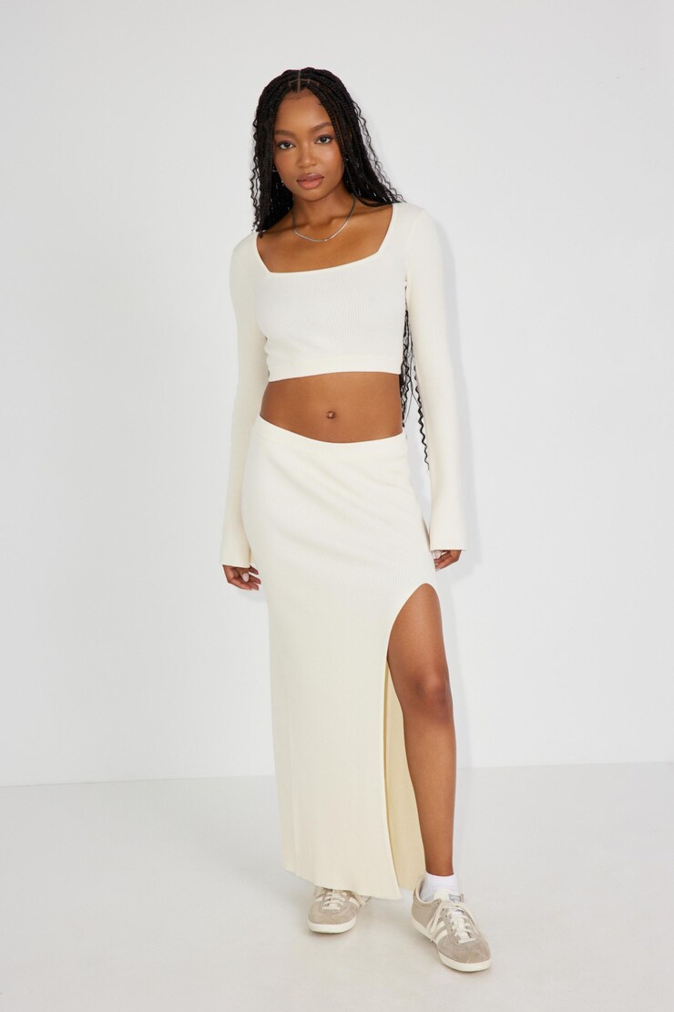 Maxi Slit Skirt, Sea Salt Beige, large