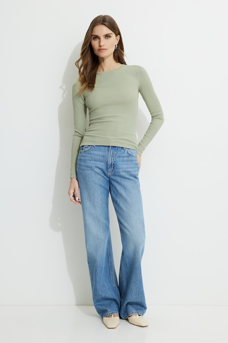 Tedi Ribbed Long Sleeve T Shirt Seagrass large