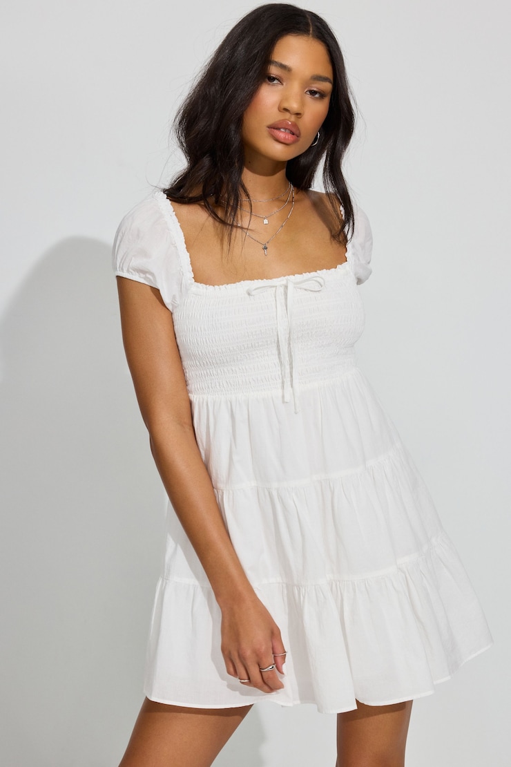 Alexis Smocked Flare Dress, Snow White, large