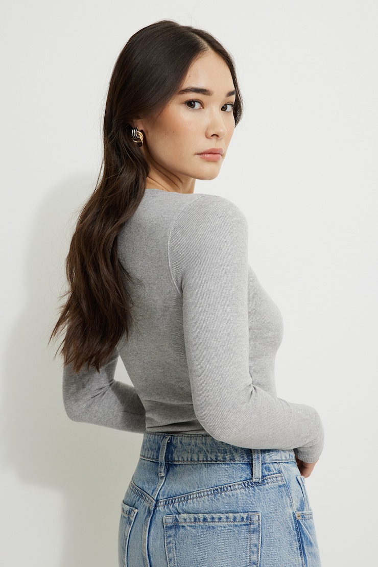 Tedi Ribbed Long Sleeve T Shirt Fall Grey Mix large