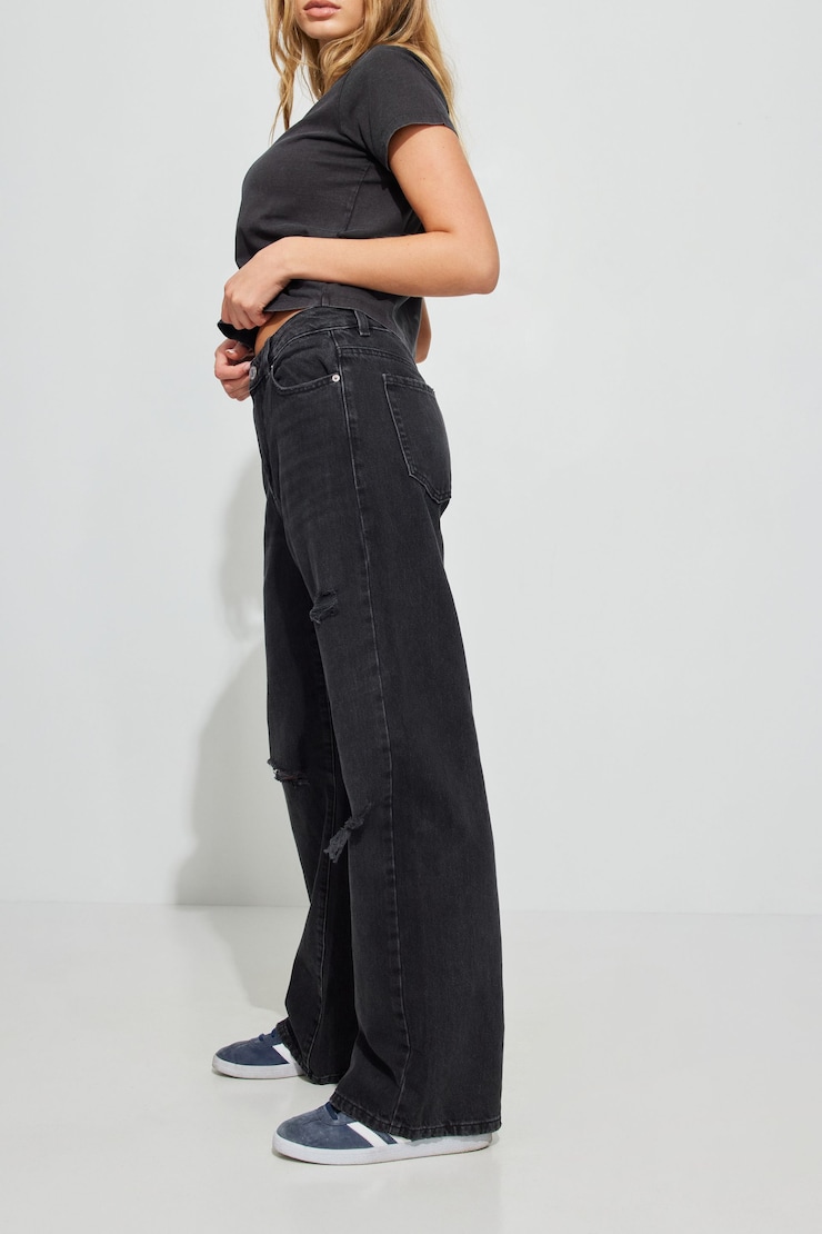 Wide Leg Jean, Black Destructed, large