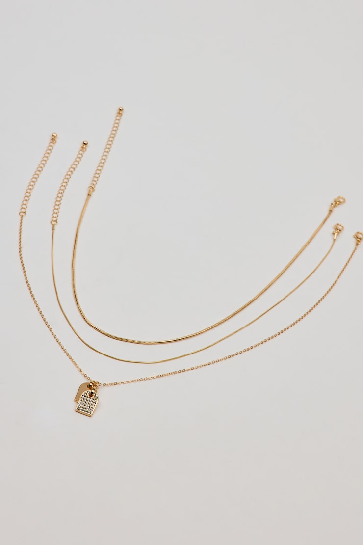 Ensemble de 3 colliers avec plaquettes d’identité, Or, large