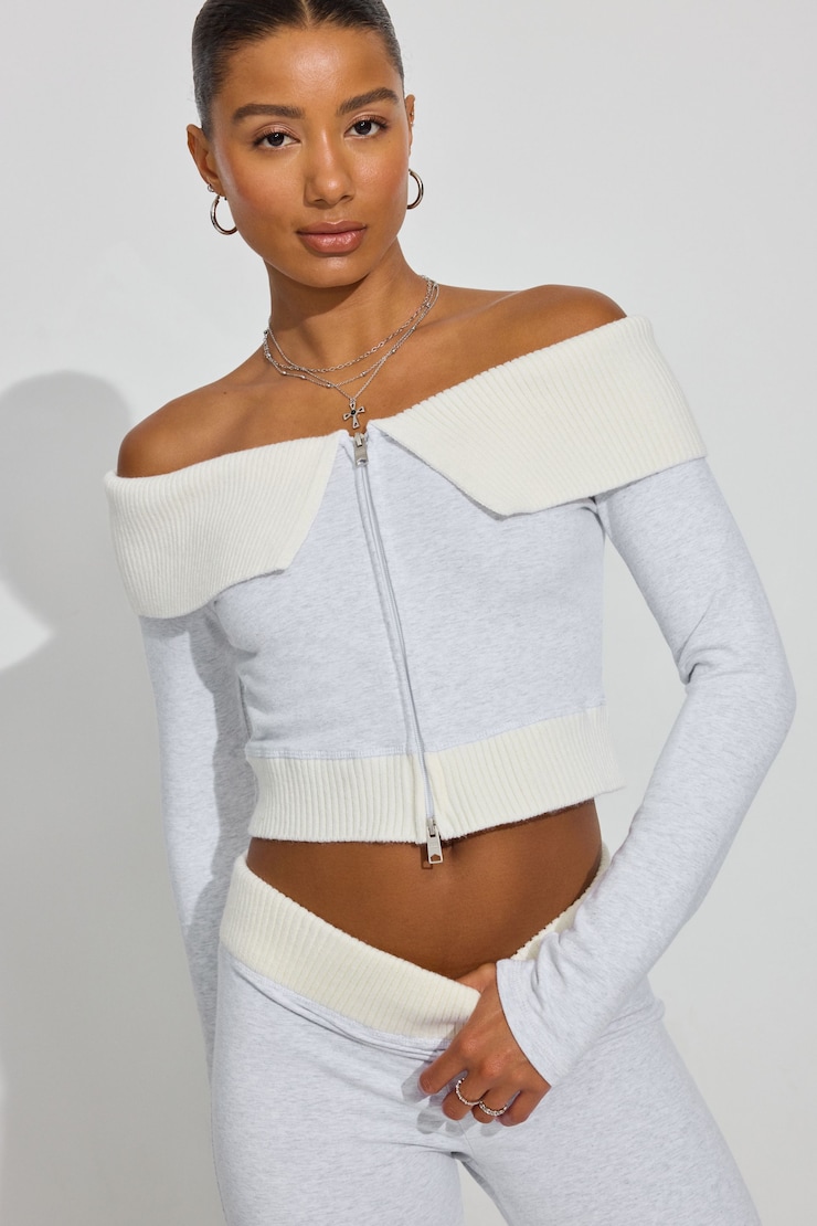 Combo Off Shoulder Zip Up Grey | Garage